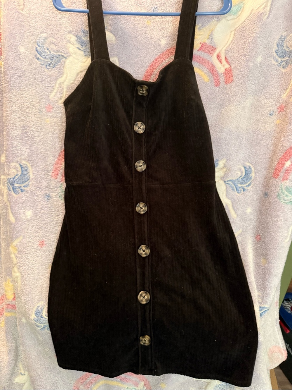 Black Button-Front Corduroy Mini Dress